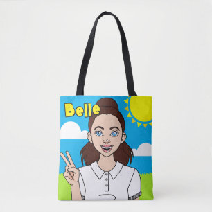 Brunette Cartoon Girl School Student Name Library  Tote Bag