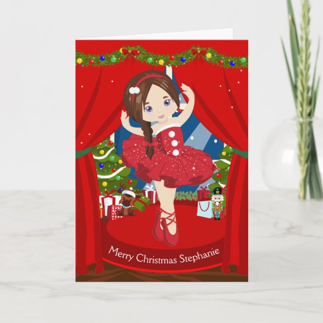 Brunette Christmas Ballerina Holiday Card (Front)