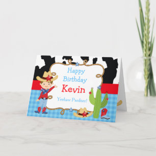 Brunette Cowboy Western Birthday Party Card