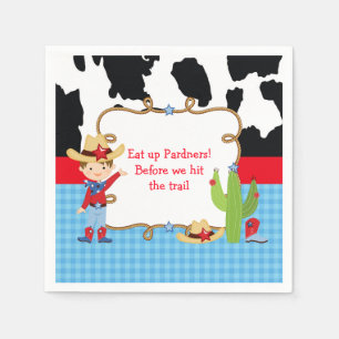 Brunette Cowboy Western Birthday Party Napkin