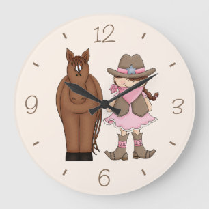 Brunette Cowgirl et Horloge murale du cheval