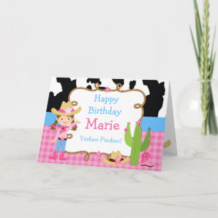 Brunette Cowgirl Western Birthday Party Card