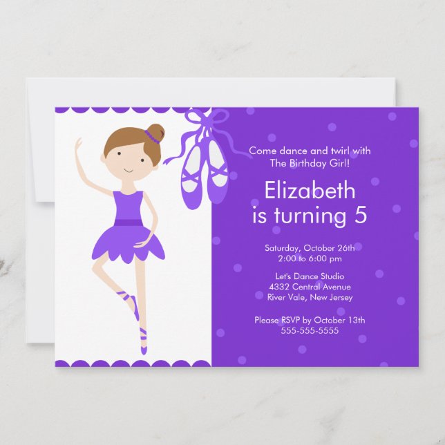 Brunette Danse de ballet Invitation d'anniversaire (Devant)
