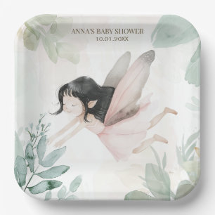 Brunette Fairy Girl Baby Shower Paper Plate