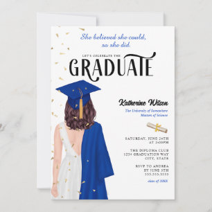 Brunette Female Blue She Believed Graduation Invitation