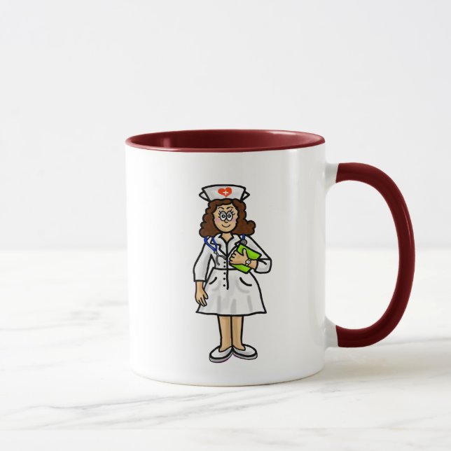 Brunette Female Nurse Mug  Add Name! (Right)