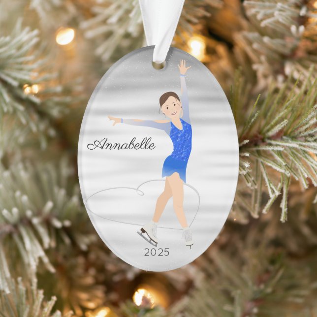 Brunette Figure Skater in Blue Ornament (Tree)
