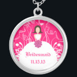 Brunette Fuchsia Wedding Bridesmaid Necklace<br><div class="desc">Keepsake Necklaces Choose either Silver Plated Gold Finish or Sterling Silver Unique Personalized Custom !st Christmas Gift Wedding Keepsake Wedding Party Necklaces - to change background colour - click customize - click edit - choose last tool in drop down menu and choose from one of the colours shown or enter...</div>
