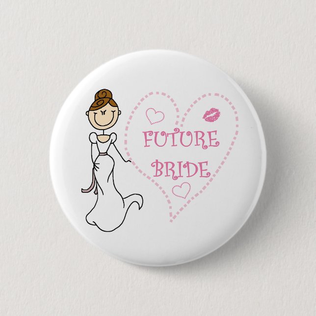 Brunette Future Bride 2 Inch Round Button (Front)