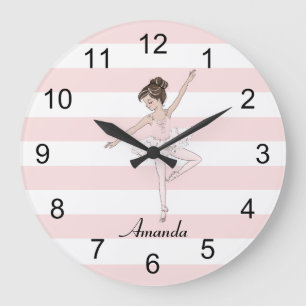 Brunette girl ballerina passe classic ballet large clock
