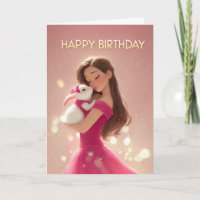 Brunette Girl in Hot Pink w/ Sweet Bunny BDay