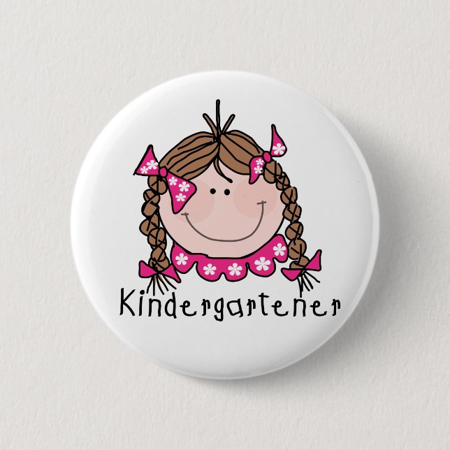 Brunette Girl Kindergartener 2 Inch Round Button (Front)