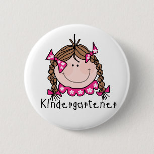 Brunette Girl Kindergartener 2 Inch Round Button