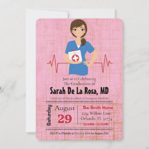 Brunette Girl Médicale Invitation de diplôme d'étu