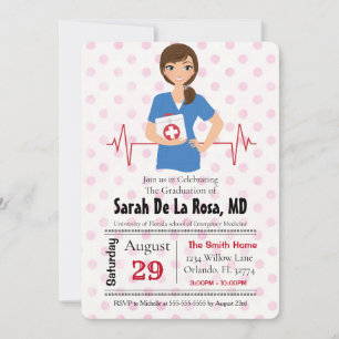 Brunette Girl Médicale Invitation de diplôme d'étu
