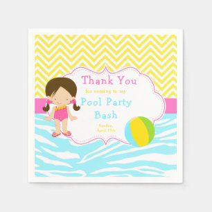 Brunette Girl Pool Party Bash Party Napkin
