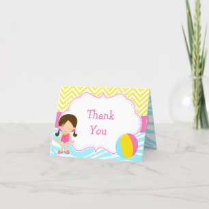 Brunette Girl Pool Party Bash Party Thank You Card