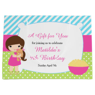 Brunette Girl Sleepover Slumber Party Birthday Large Gift Bag