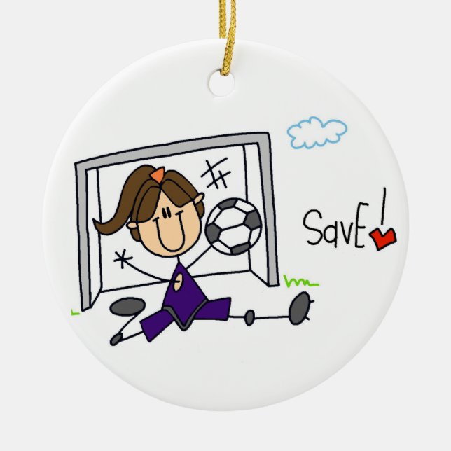 Brunette Girl Soccer Goal Keeper Ornament (Front)