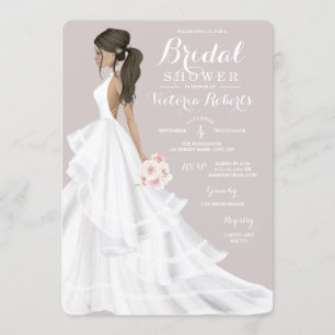 Brunette Glam Bride Wedding Gown Bridal Shower Invitation