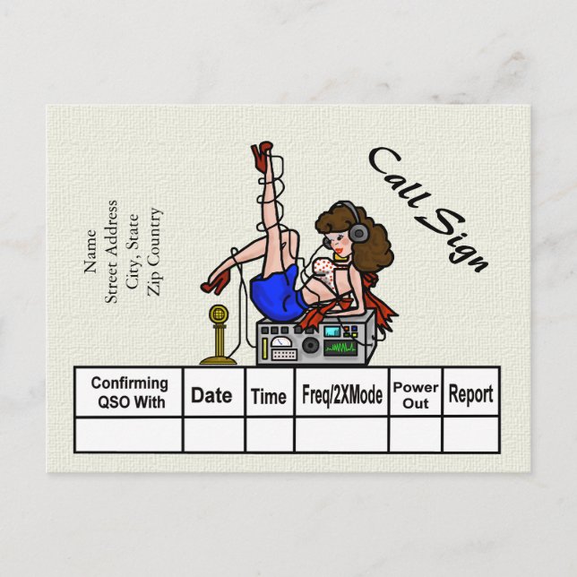Brunette Ham Radio Pin-up Girl QSL Cartes (Devant)
