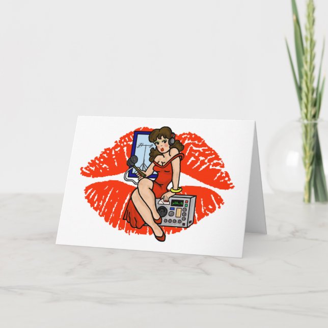 Brunette Ham Radio Pin-up Girl Smoochie Card (Front)