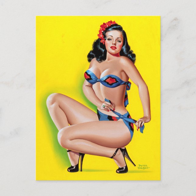Brunette in Bikini Pin Up Postcard (Front)