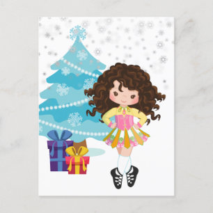 Brunette Irish Dancer Winter Christmas Holiday Postcard