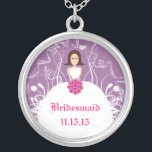 Brunette Lavender Wedding Bridesmaid Necklace<br><div class="desc">Keepsake Necklaces Choose either Silver Plated Gold Finish or Sterling Silver Unique Personalized Custom !st Christmas Gift Wedding Keepsake Wedding Party Necklaces - to change background colour - click customize - click edit - choose last tool in drop down menu and choose from one of the colours shown or enter...</div>