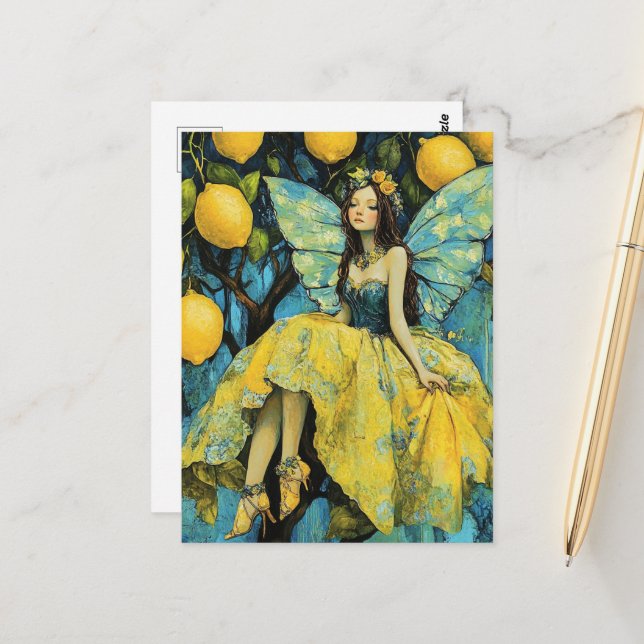Brunette Lemon Tree Fairy Postcard (Front/Back In Situ)