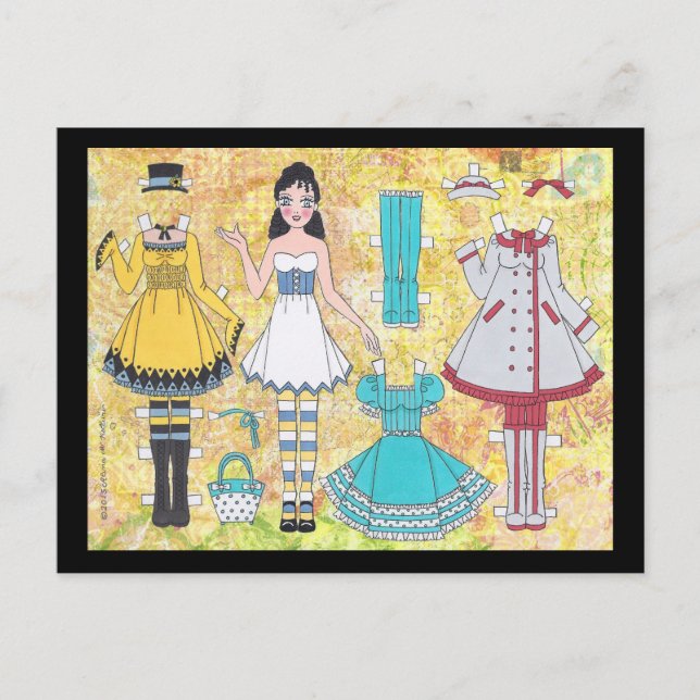 Brunette Lolita Paper Doll Postcard (Front)