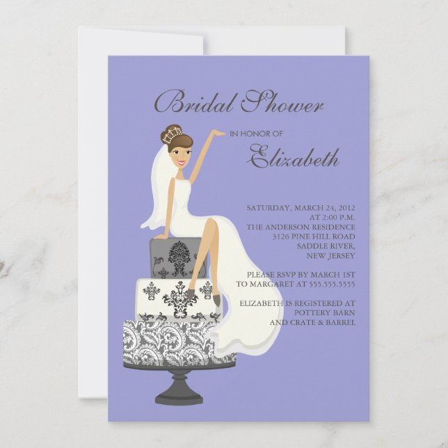 Brunette Mariée Douche nuptiale Invitation Violet (Devant)