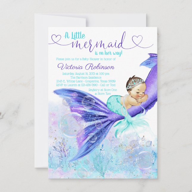 Brunette Mermaid Baby Shower Invitation (Front)