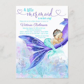 Brunette Mermaid Baby Shower Invitation