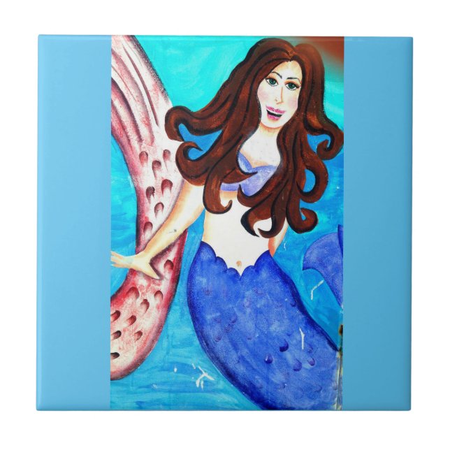 brunette mermaid blue tile (Front)