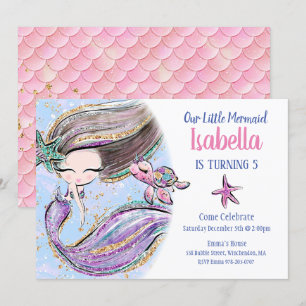 Brunette Mermaid Invitation de fête d'anniversaire