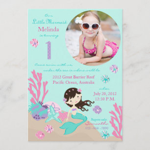Brunette Mermaid Invitation pour le premier annive