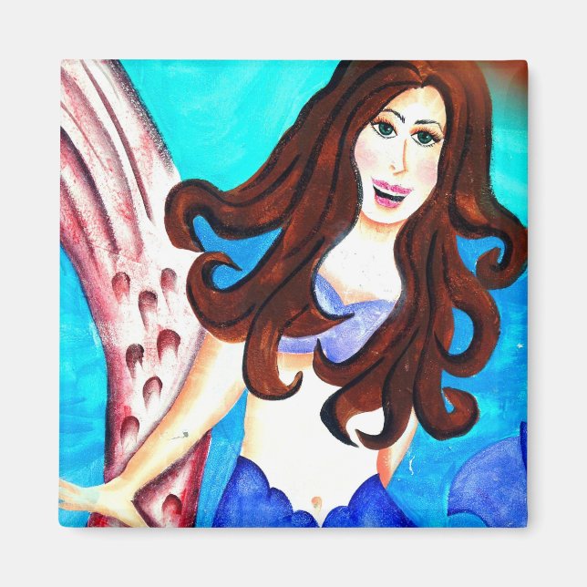 brunette mermaid magnet (Front)