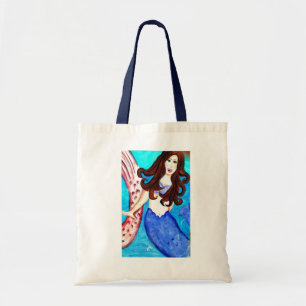 brunette mermaid tote bag