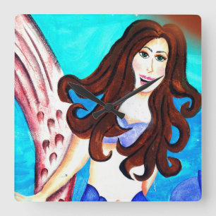 brunette mermaid wall clock
