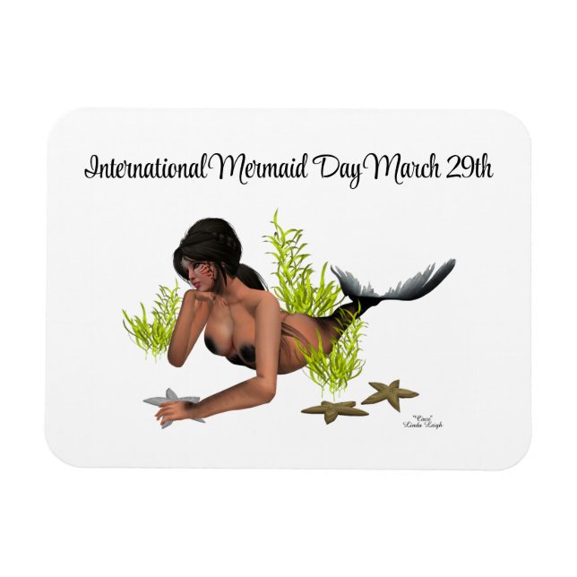 Brunette Mermaid With Starfish Flexible Magnet (Horizontal)