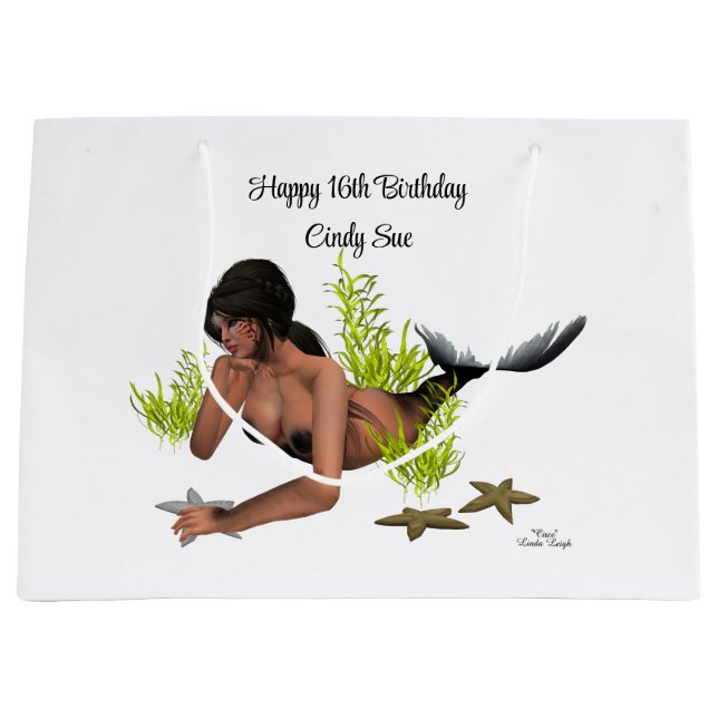 Brunette Mermaid With Starfish Gift Bag (Front)