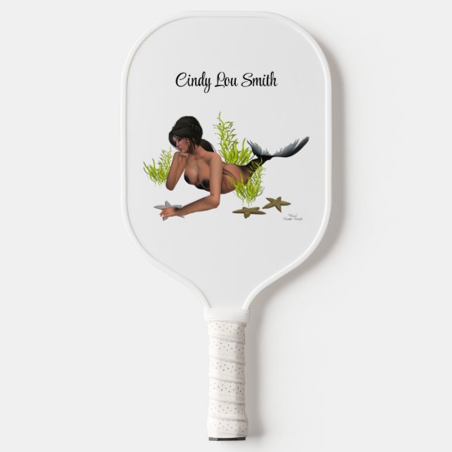 Brunette Mermaid With Starfish Pickleball Paddle (Front)
