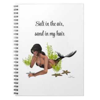 Brunette Mermaid With Starfish Spiral Notebook