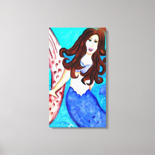 brunette mermaid wrapped canvas