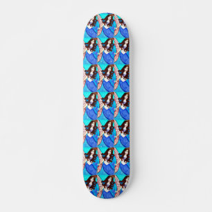 brunette mermaids skateboard bleu