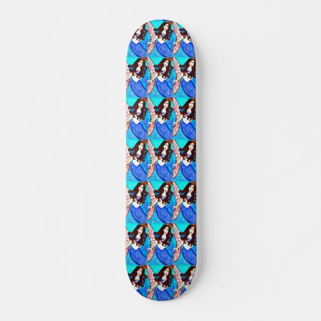 brunette mermaids skateboard bleu (Devant)