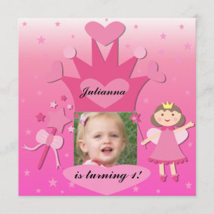 Brunette Party With The Princess Birthday Invites