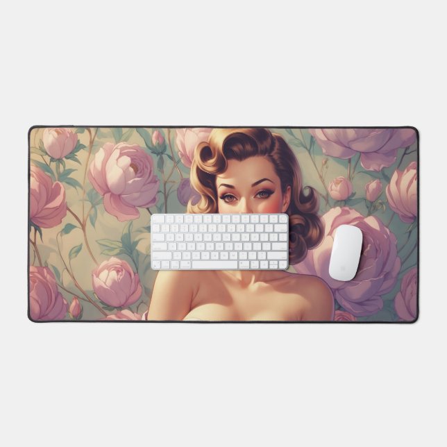 Brunette Pin-Up Fleurs Pastel (Clavier et souris)