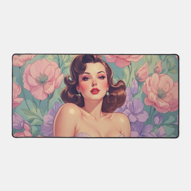 Brunette Pin-Up Fleurs Pastel (Recto)